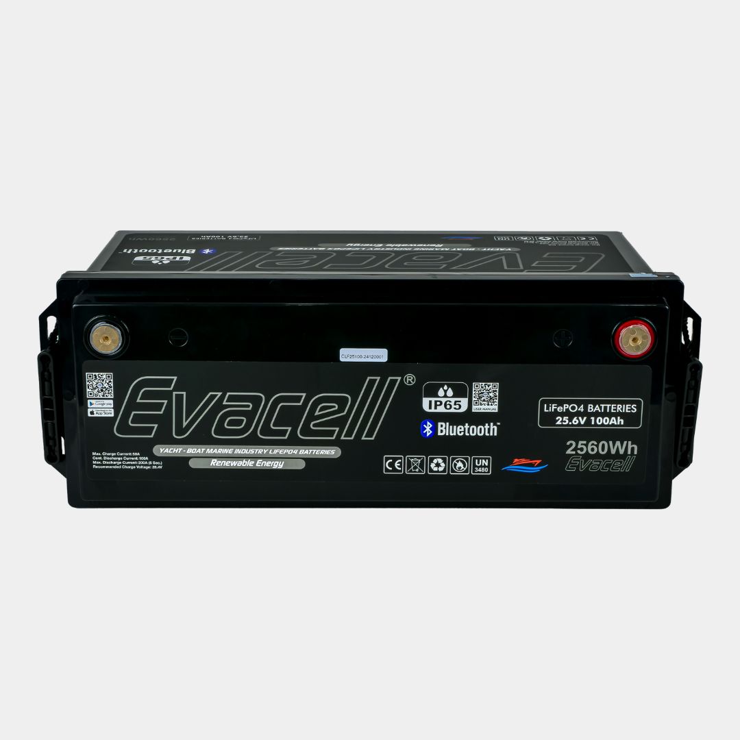 Evacell 25.6v (24VOLT) 100ah Amper Lifepo4 Lityum Demir Fosfat Akü Bluetooth Ip65 Marin Karavan Akü