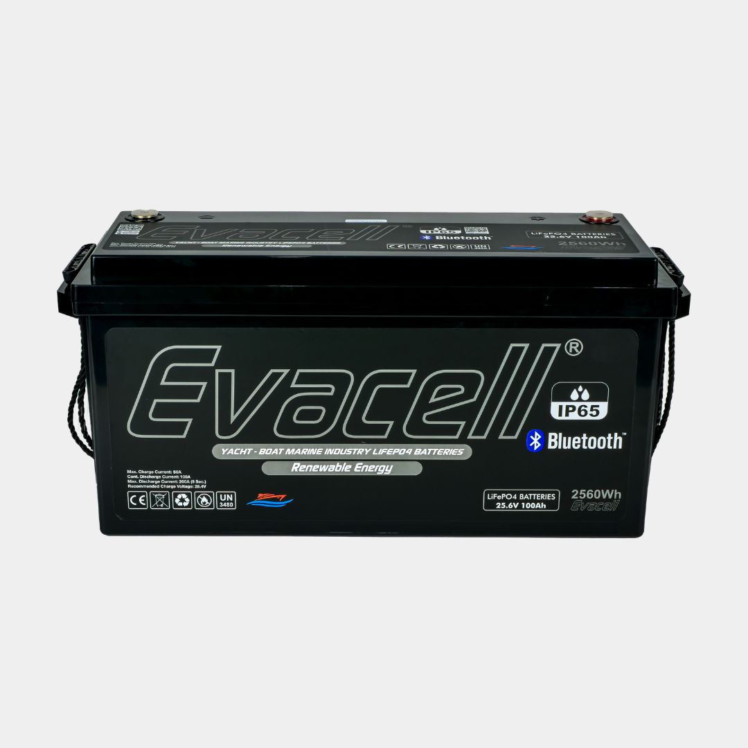 Evacell 25.6v (24VOLT) 100ah Amper Lifepo4 Lityum Demir Fosfat Akü Bluetooth Ip65 Marin Karavan Akü